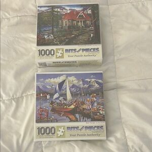 Bits and Pieces 1000 Piece Puzzle Set Countryside House & Bon voyage set of 2